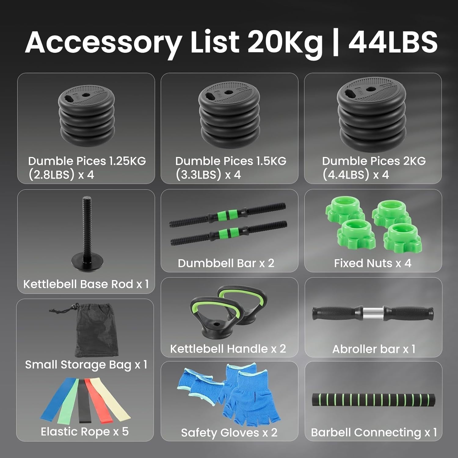 20kg Adjustable Dumbbell Set Home Gym Weights Barbell Kettlebell Push Up Kit