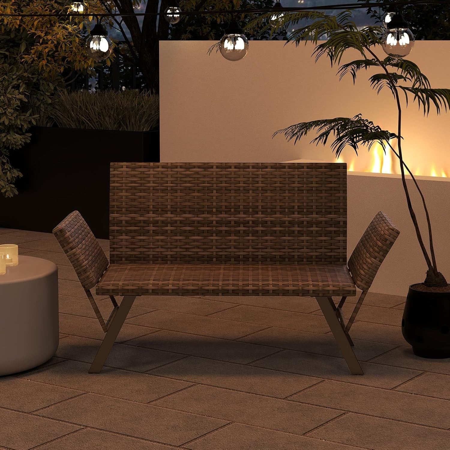 Convertible Rattan Daybed Sofa Lounger with Adjustable Arms for Patio