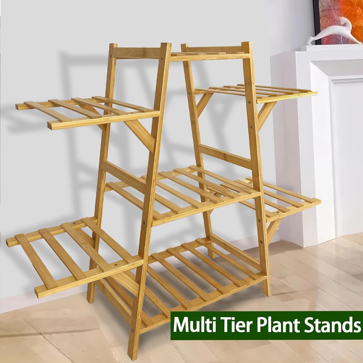 5 Tier Bamboo Plant Stand Indoor Outdoor Corner Shelf Multi-Level Flower Rack