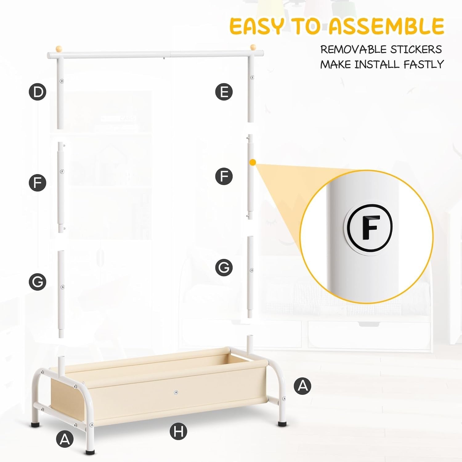 Kids Clothes Rail with Basket Storage Baby Dress Up Rack White