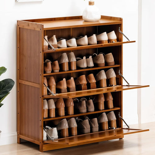 5-Tier Bamboo Shoe Cabinet with Flip Doors, 80x33x85 cm Brown
