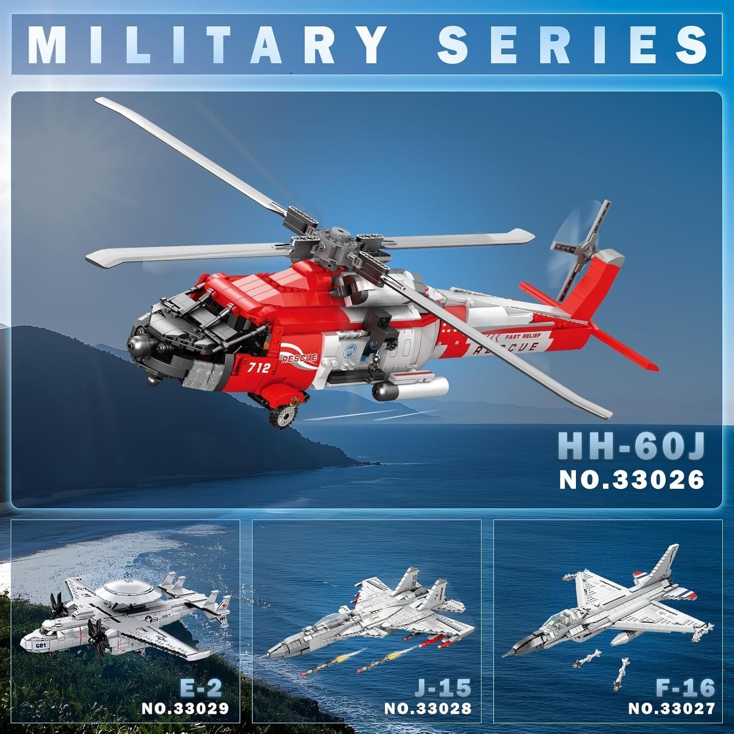 Military Rescue Helicopter Model Kit 1137pcs, Realistic Build, Kids & Adults