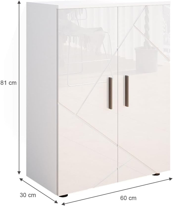 Lockable High-Gloss White Cabinet with 2 Doors, Easy-Clean & Durable, 60x81x30 c