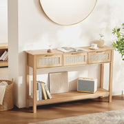 Natural Rattan Console Table with 3 Drawers – Spacious Entryway Storage