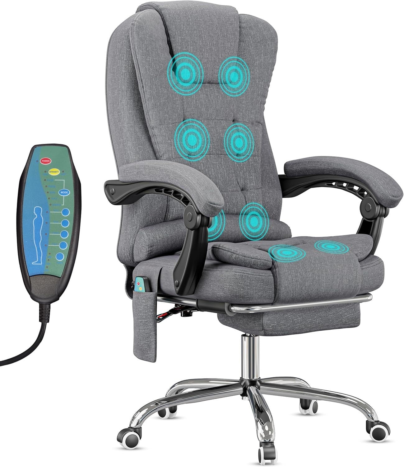 Luxury Massage Office Chair Recliner Linen High Back Desk Seat Footrest Grey