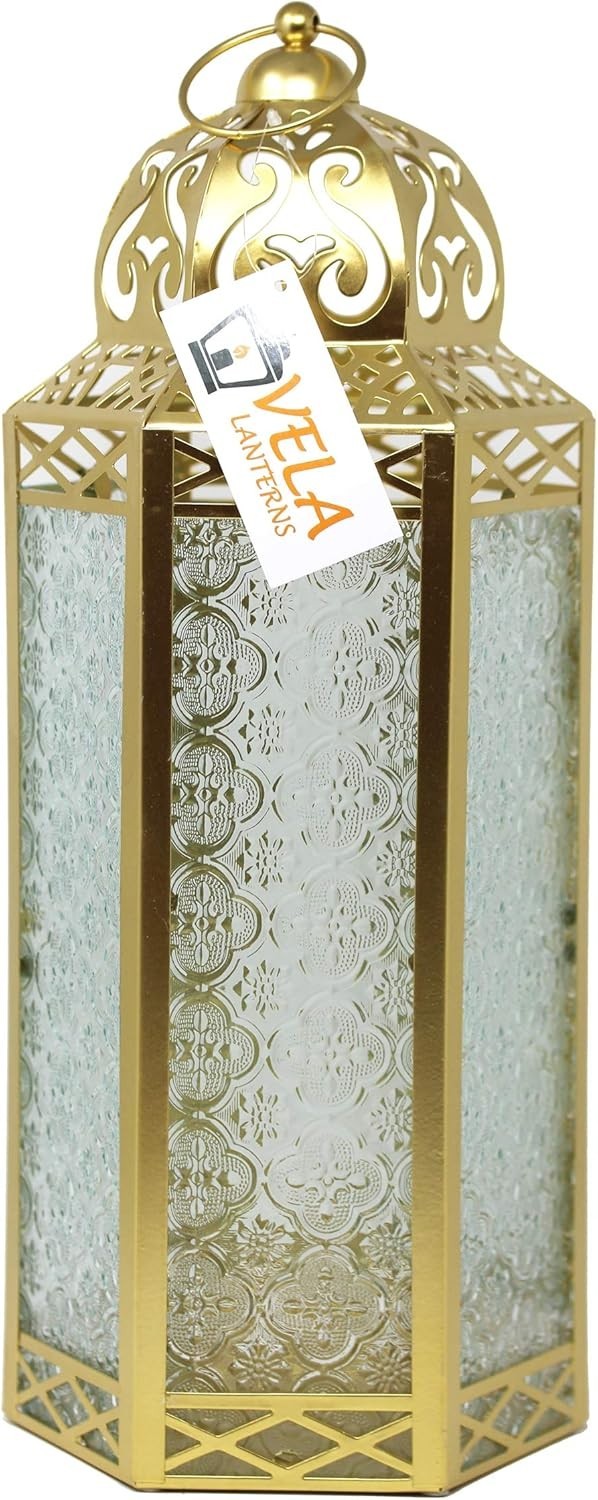 Set of 3 Gold Moroccan Candle Lanterns Home Decor