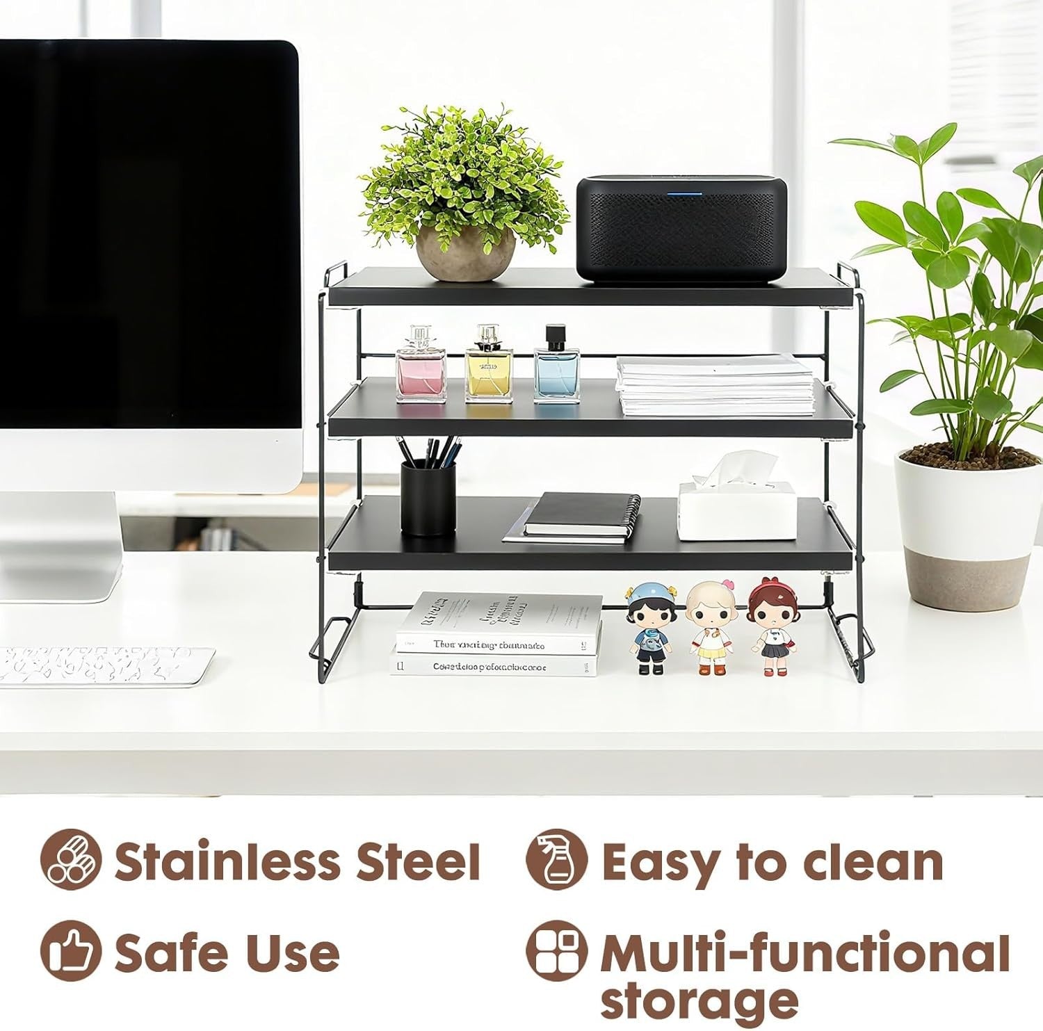 3-Tier Desktop Shelf Organiser – Adjustable Tabletop Storage Rack