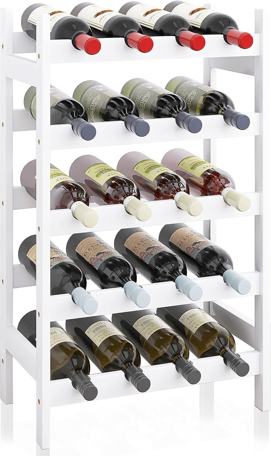 5 Tier Wooden Wine Rack 20 Bottle Storage Stand Free Standing Modern White Shelf