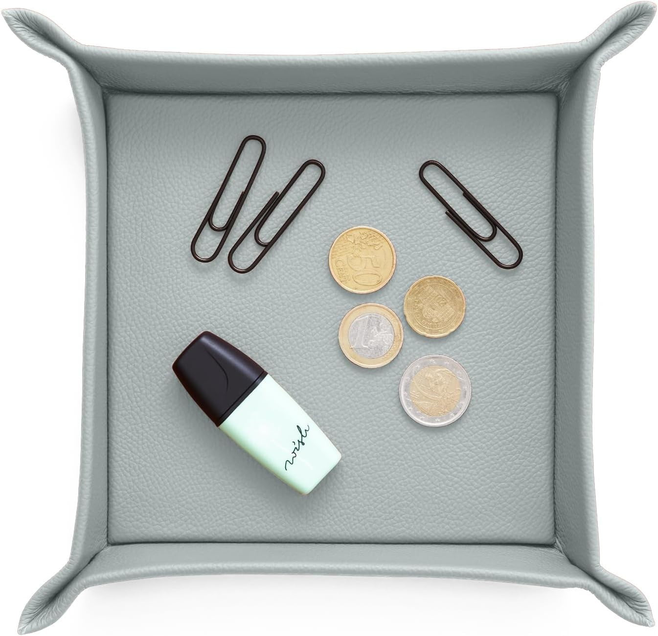 Leather Valet Tray Ice Blue – Desk Organiser for Keys, Coins & Jewellery