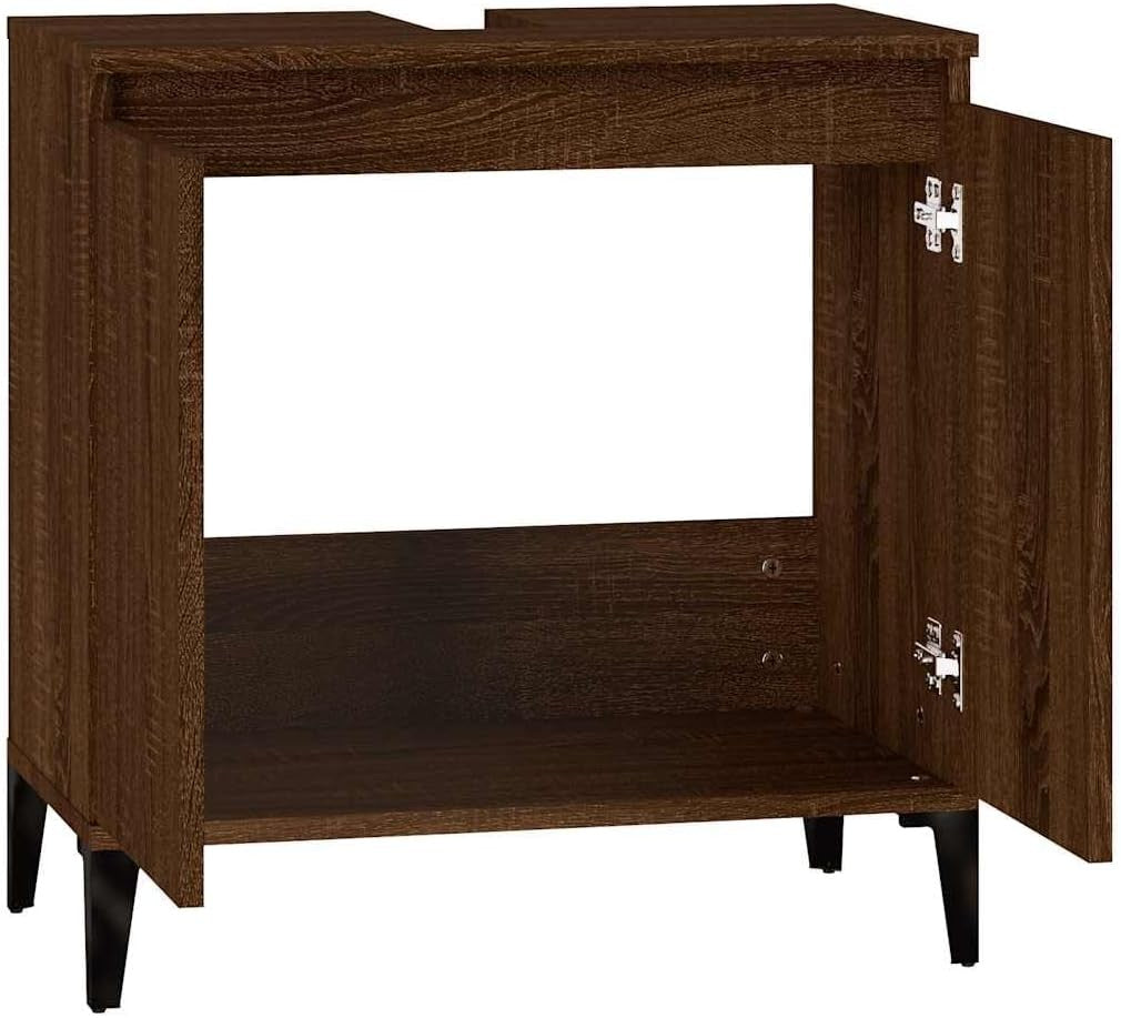 Brown Oak Bathroom Sink Cabinet | 58x33x60cm Under Sink Storage Unit