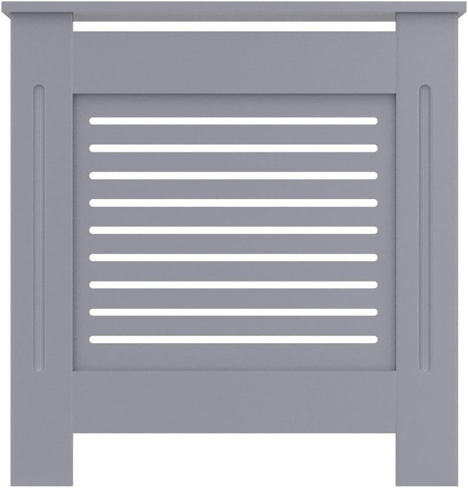 Grey Radiator Cover Wooden Slatted Grill Cabinet Shelf 78x19x82cm Small