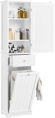 Tall Bathroom Cabinet with Tilt-Out Laundry Basket & Storage Shelves | 180cm Whi