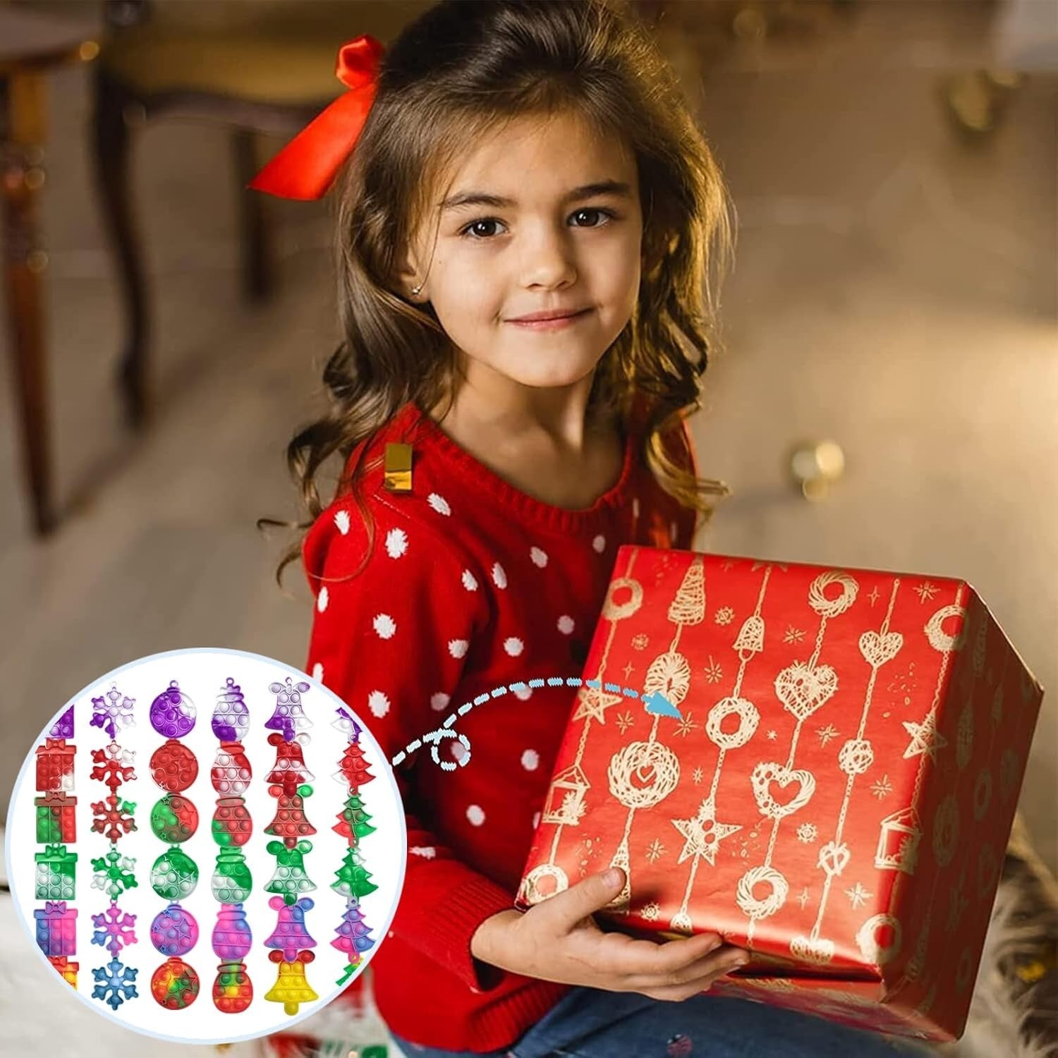 60pcs Christmas Mini Pop Keychain Fidget Toys Stress Relief Silicone Set