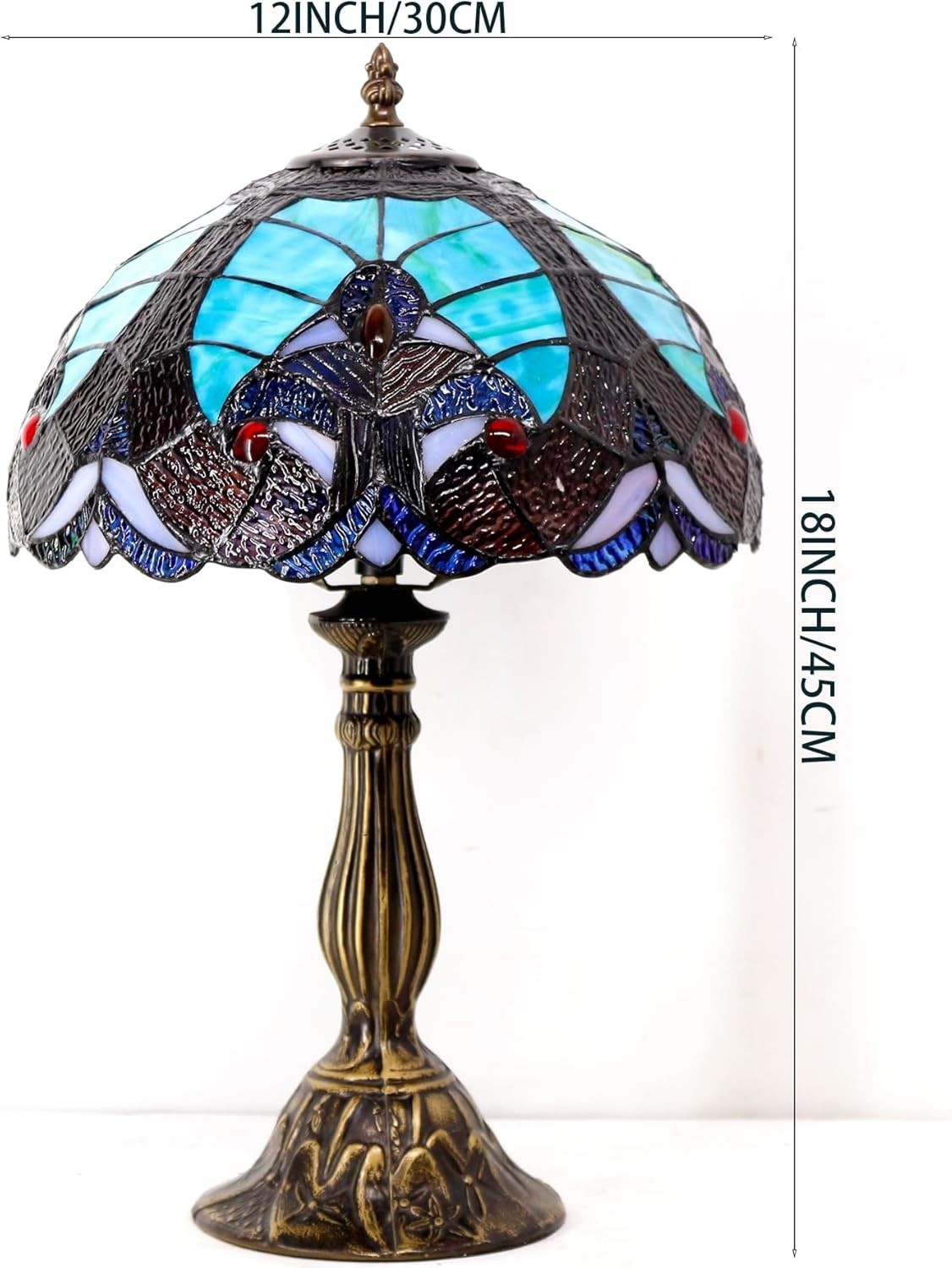 Tiffany Table Lamp 12x12x18in Stained Glass Bronze Base Bedside Decor