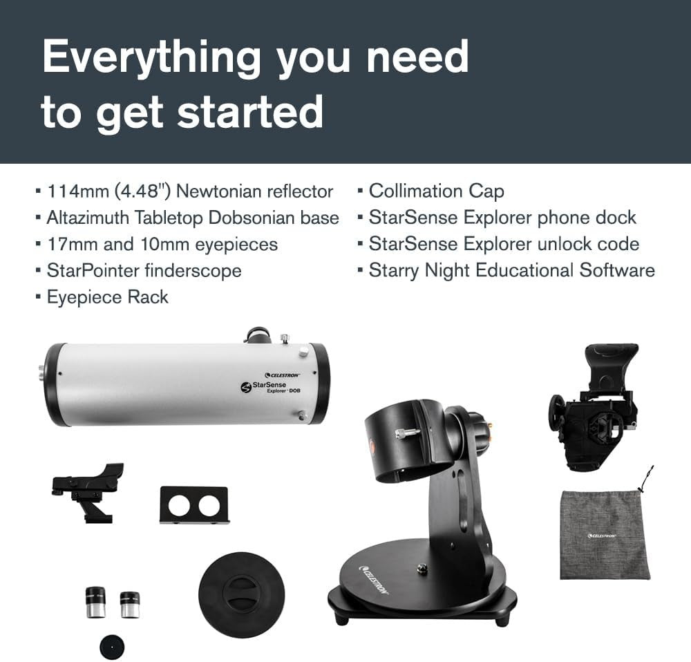 114mm Silver StarSense Tabletop Dobsonian Telescope Smartphone App