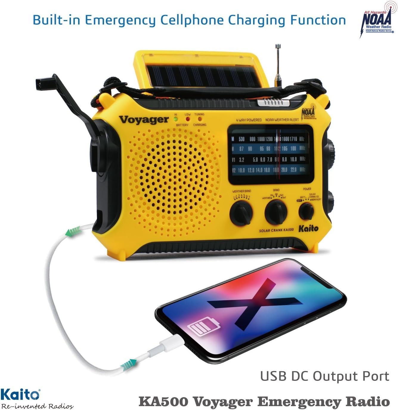 Emergency Weather Alert Radio Solar Hand Crank AM FM SW 7 Band Yellow