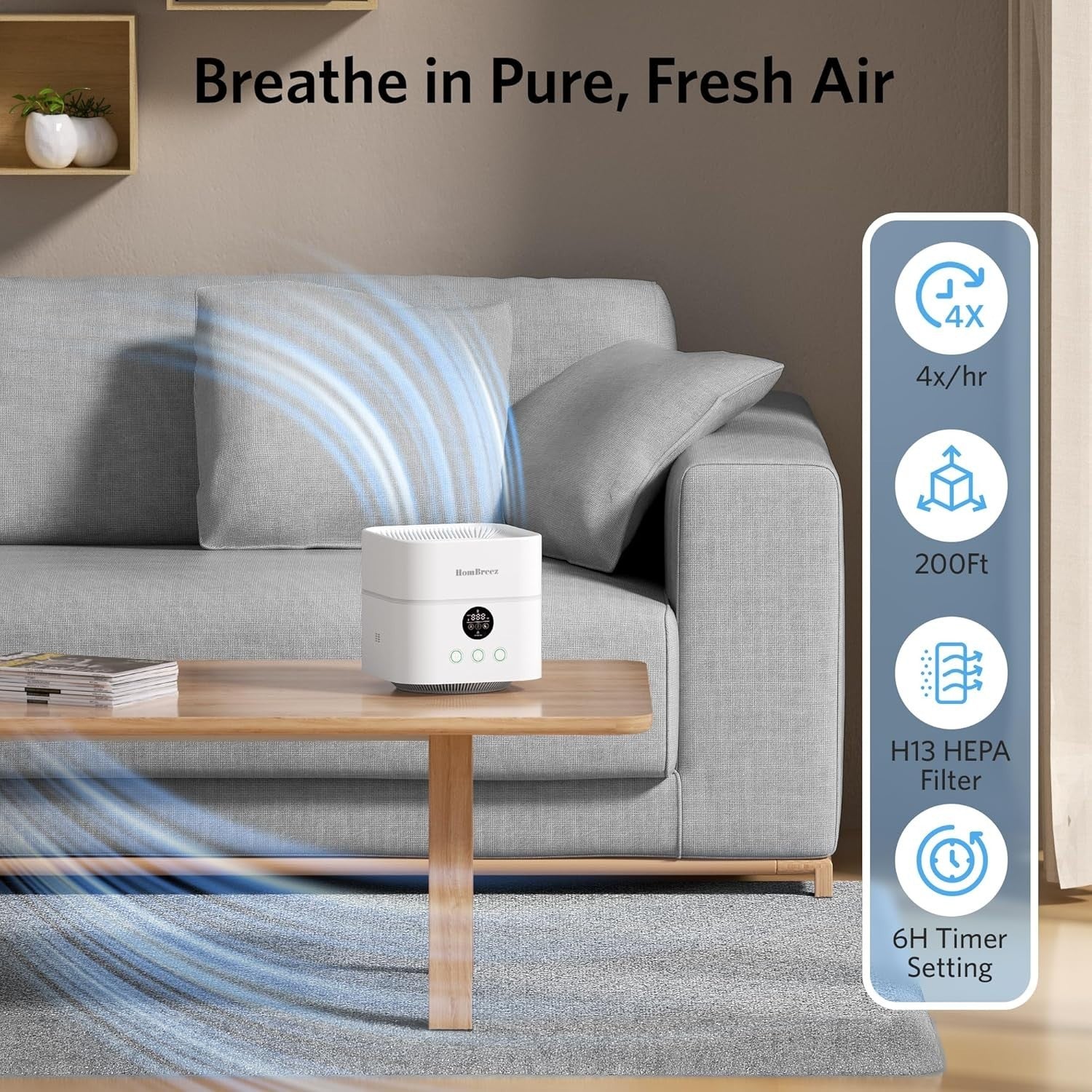 Air Purifier Humidifier Combo H13 HEPA 200ft² Quiet Smart App Control