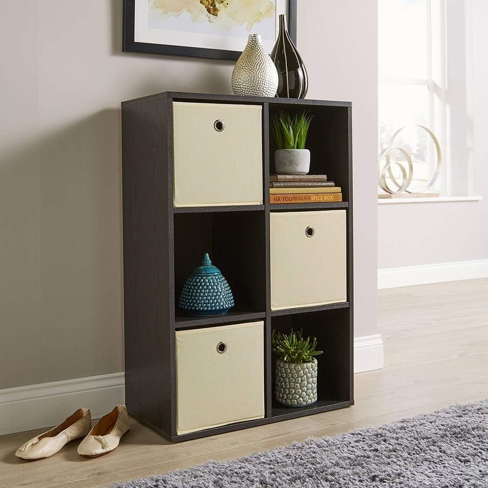6 Cube Storage Shelf Black Wooden Bookcase Display Unit 90cm