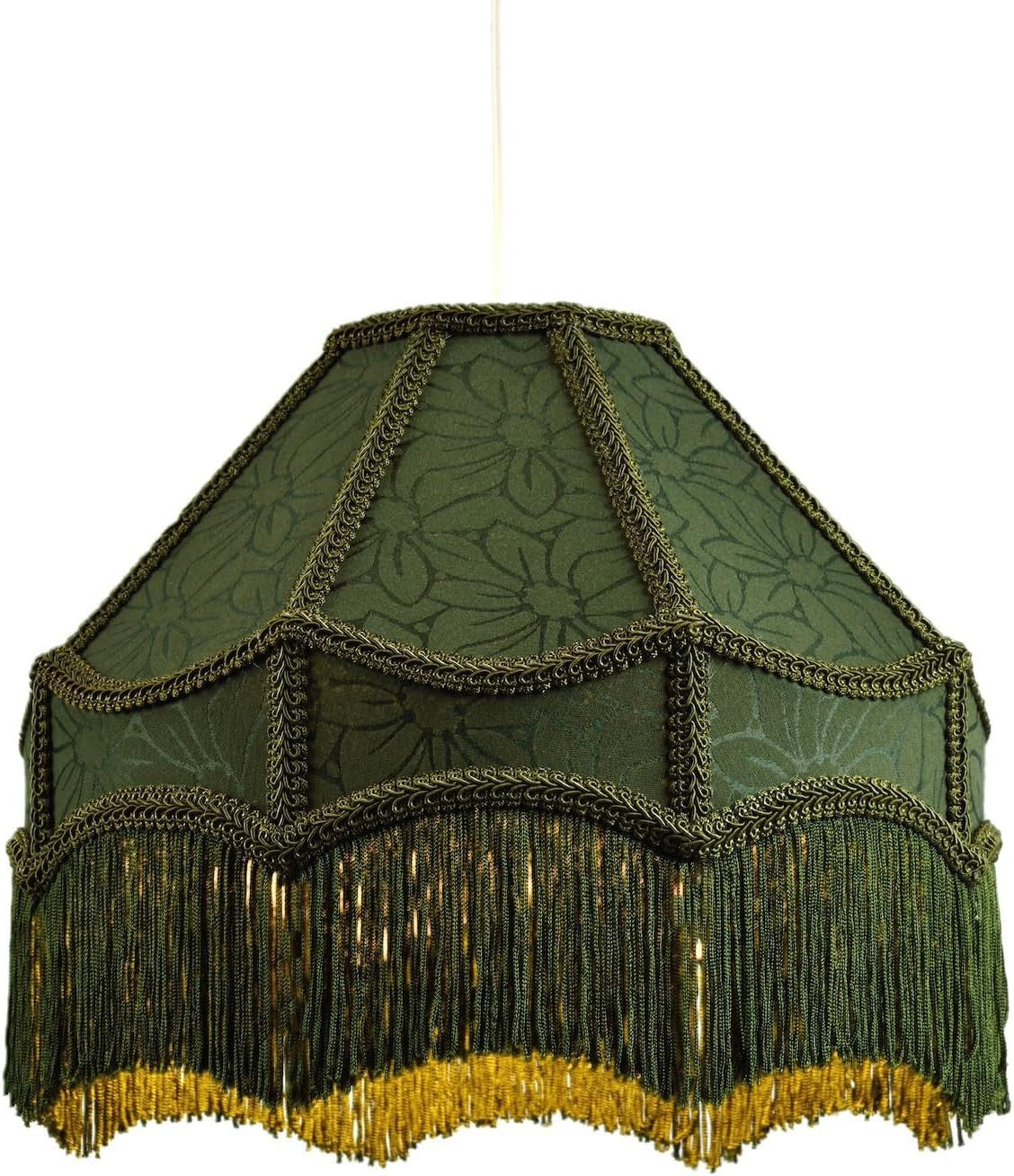 Victorian Empire Lampshade Floral Forest Green Tassels Pendant Table Lamp