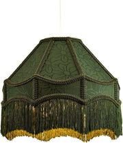 Victorian Empire Lampshade Floral Forest Green Tassels Pendant Table Lamp