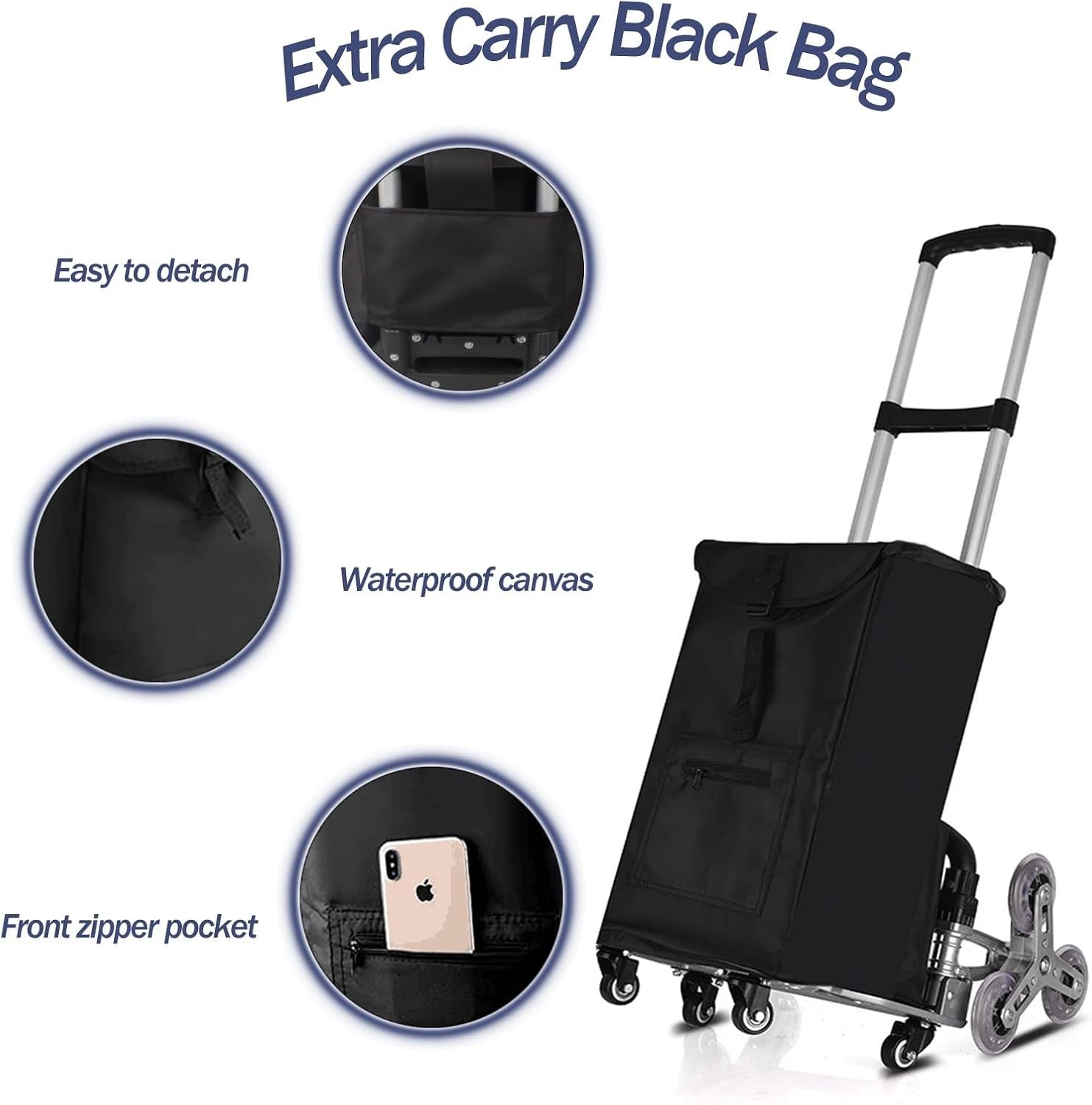 Foldable Stair Climbing Hand Truck 6-Wheel Cart w/ Adjustable Handle & Bag