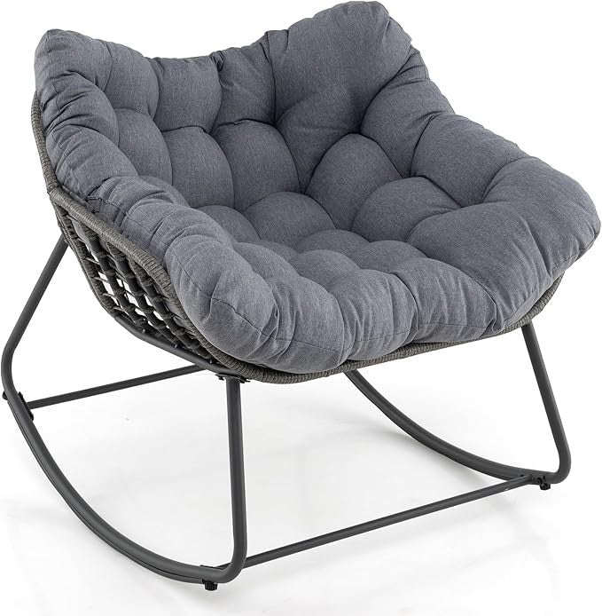 Luxury Rattan Egg Rocking Chair w/ Cushion Indoor Outdoor Patio Lounge