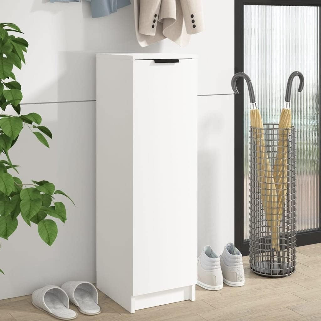 Modern White Shoe Cabinet with Door & Shelves, Sturdy Wall-Mounted Storage