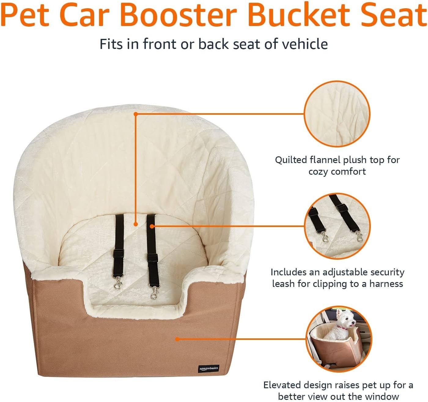 Dog Car Booster Seat Elevated Pet Travel Bed Washable Beige 47cm