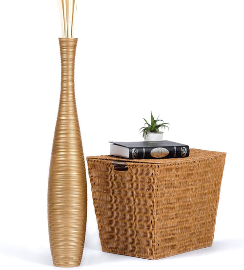 Large Gold Floor Vase 85cm Tall Wooden Decor for Pampas Grass