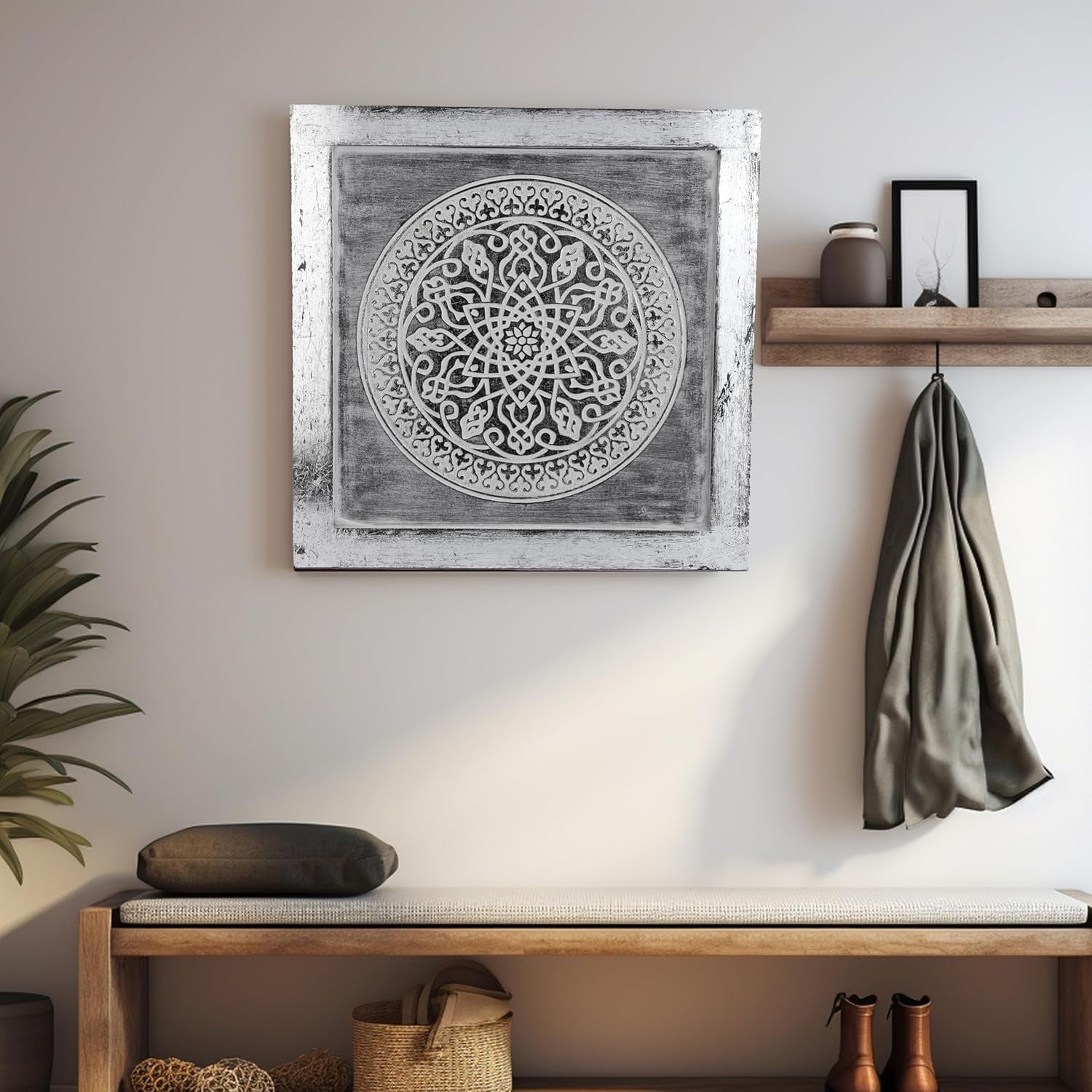 Mandala Wall Art Framed Carved Design 39x39cm Ready to Hang