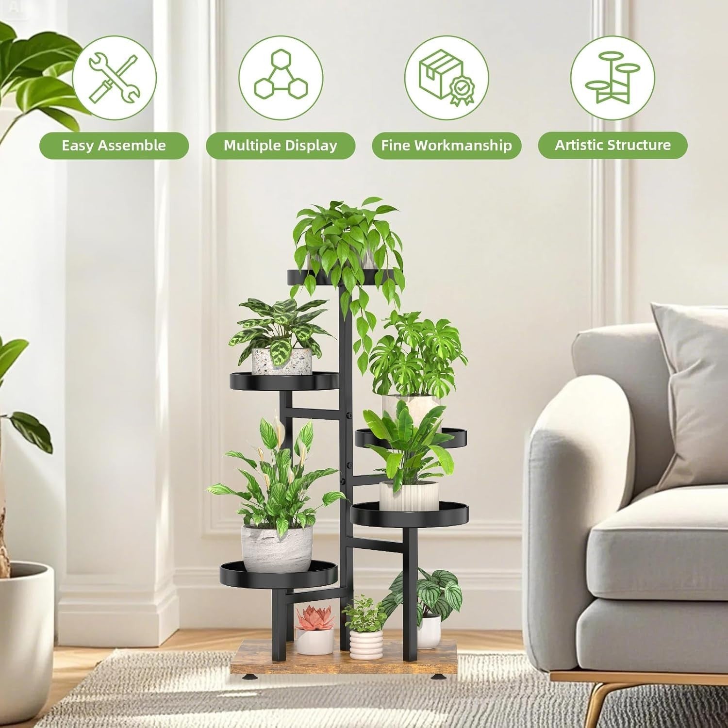 5-Tier Metal & Wood Plant Stand, Corner Indoor Outdoor Flower Display Rack