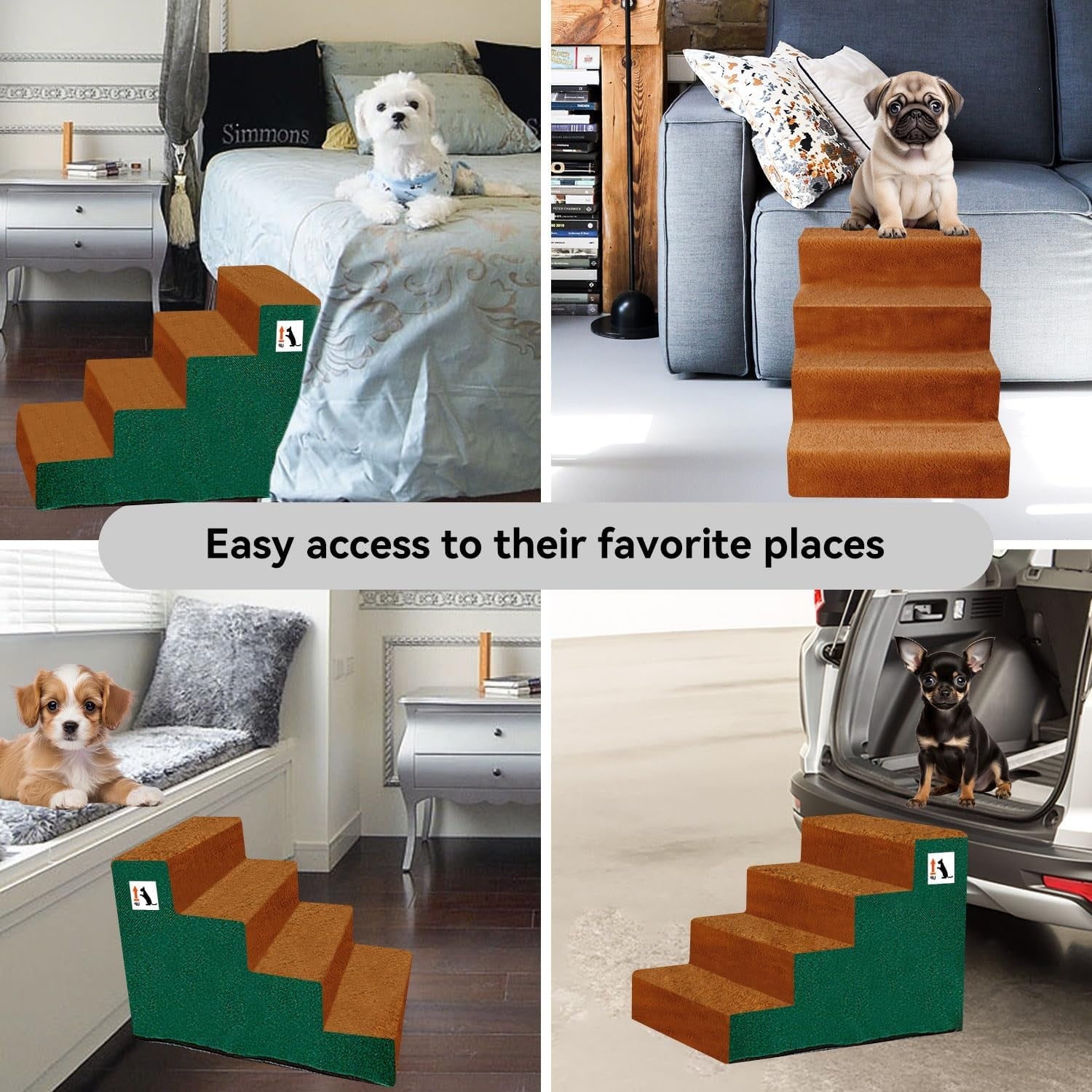 4‑Step Non‑Slip Dog Stairs & Ramp for Bed Sofa – Washable Plush Pet Steps