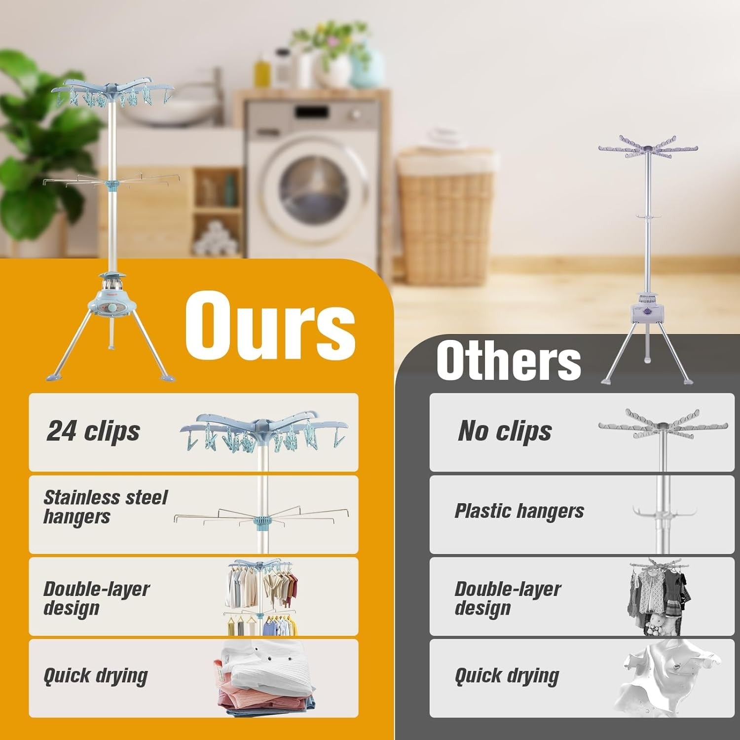 Heated Clothes Dryer 1000W 2 Tier Portable Drying Rack with Cover Timer