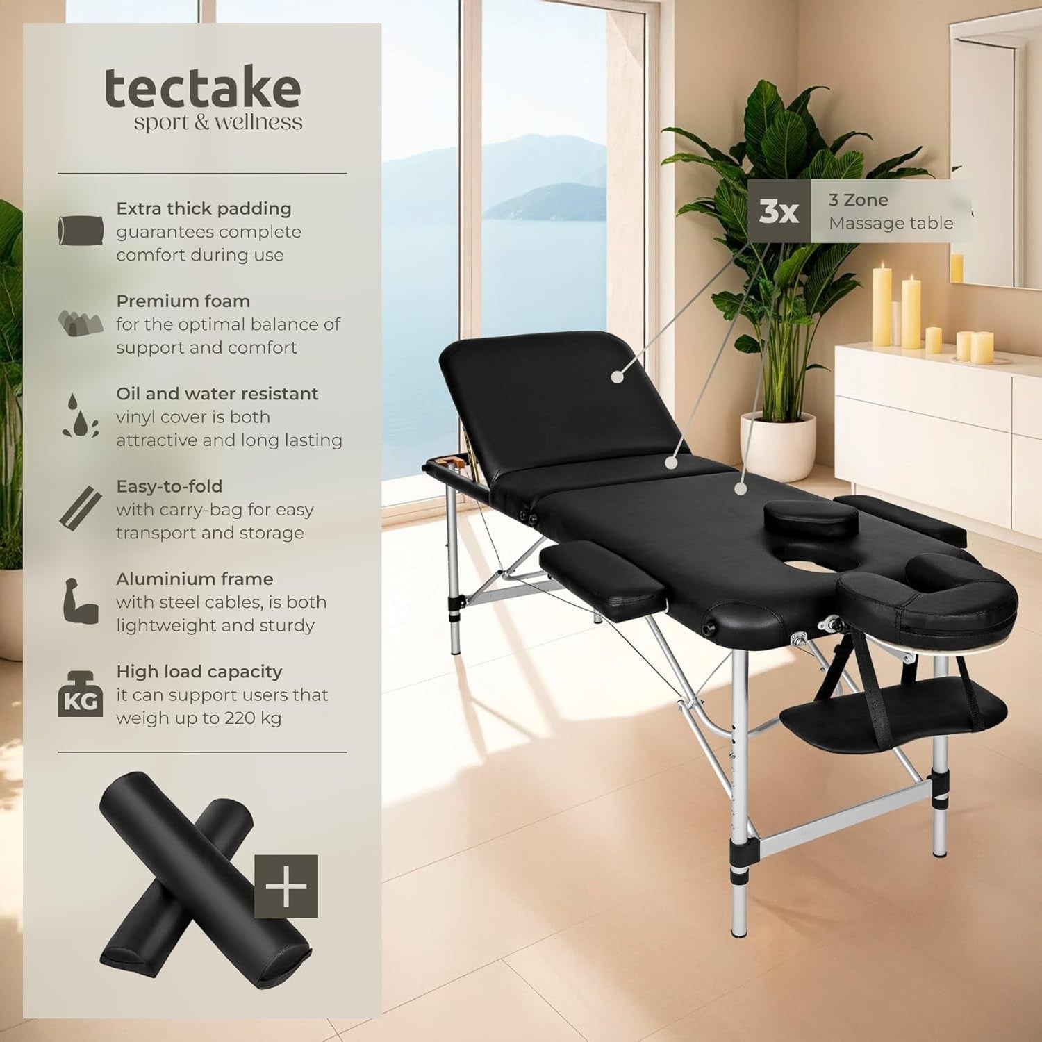 Portable Massage Table Foldable Height Adjustable Aluminium Bed + Bag Black
