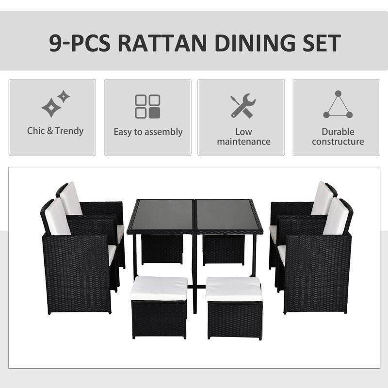 Rattan Garden Dining Set 9PC Outdoor Patio Table Chairs Stools Wicker