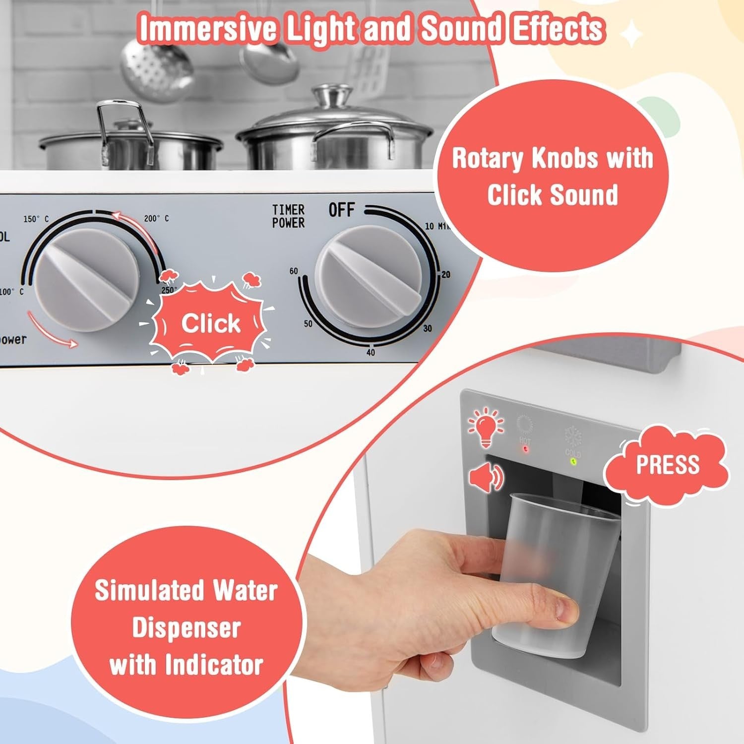 Kids Wooden Play Kitchen Lights Sounds Washer Coffee Maker Toy