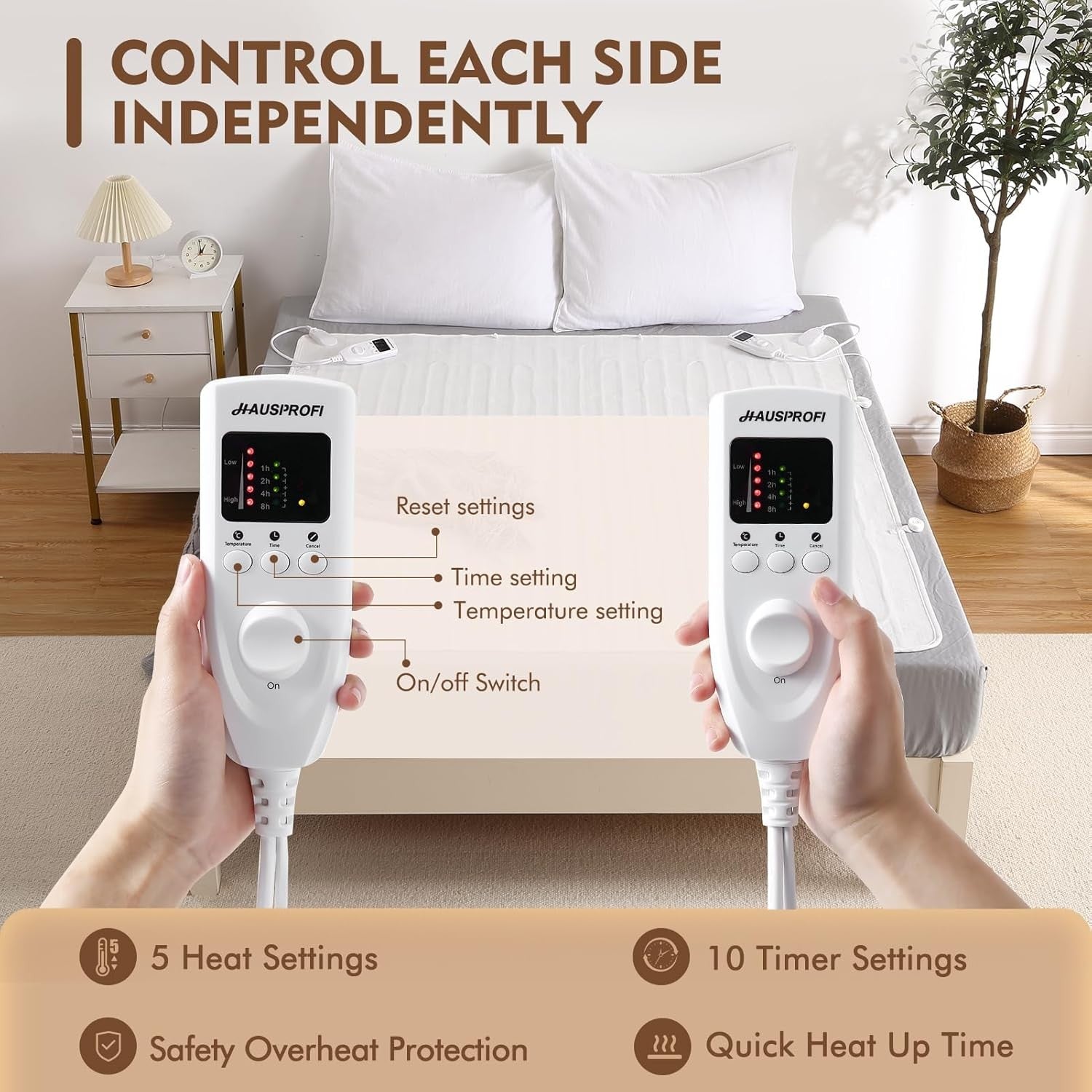 Electric Heated Underblanket King Size Dual Control Fast Heat Timer Washable