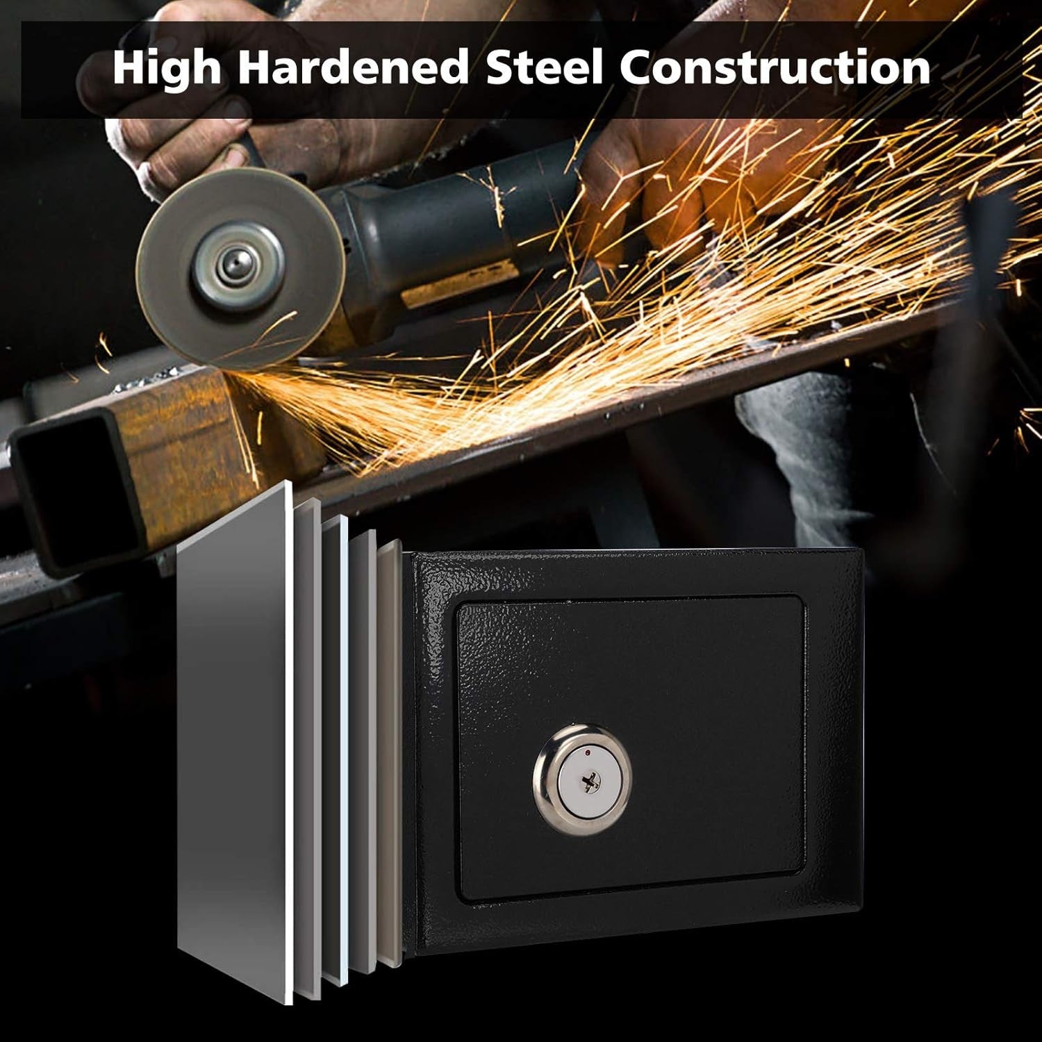 Small Steel Safe Box Key Lock Security Cash Jewelry Document Storage