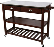 Kitchen Island Cart with Stainless Steel Top & Storage Drawers, 115x48x89cm