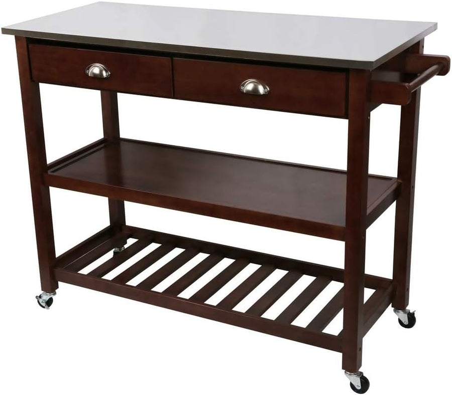 Kitchen Island Cart with Stainless Steel Top & Storage Drawers, 115x48x89cm