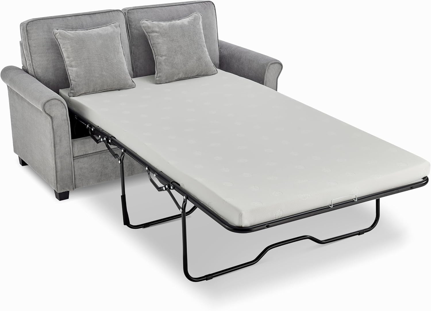 Grey Corduroy Sofa Bed 2 Seater Fold Out Couch Guest Bed Compact Lounge
