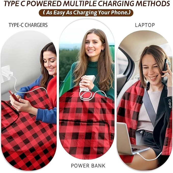 Electric Heated Car Blanket 12V Portable Travel Throw 3 Heat Levels Washable