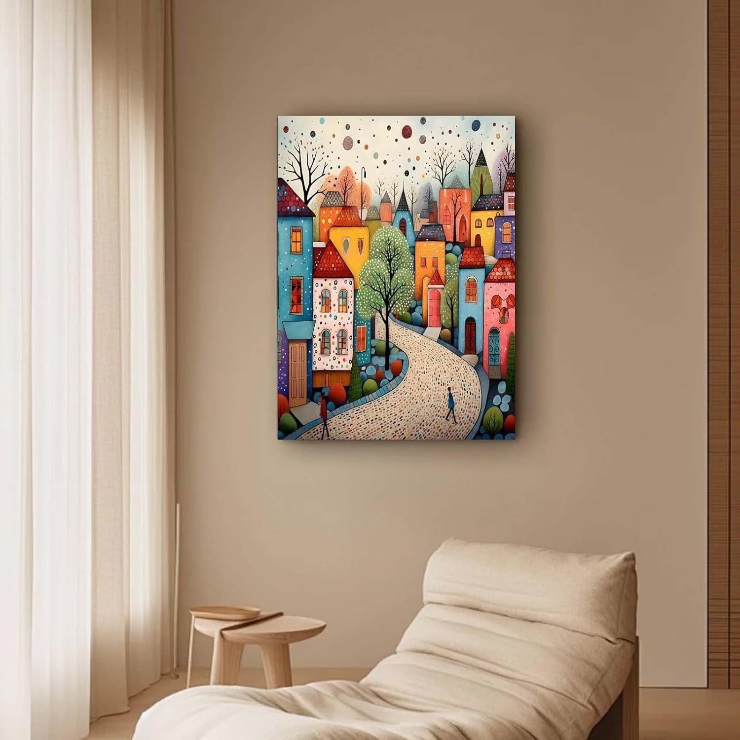 Colourful Town Canvas Wall Art 12x16 Framed Waterproof Print
