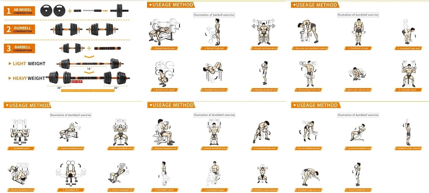 30KG Adjustable 6-in-1 Dumbbell Barbell Kettlebell Push-Up Set