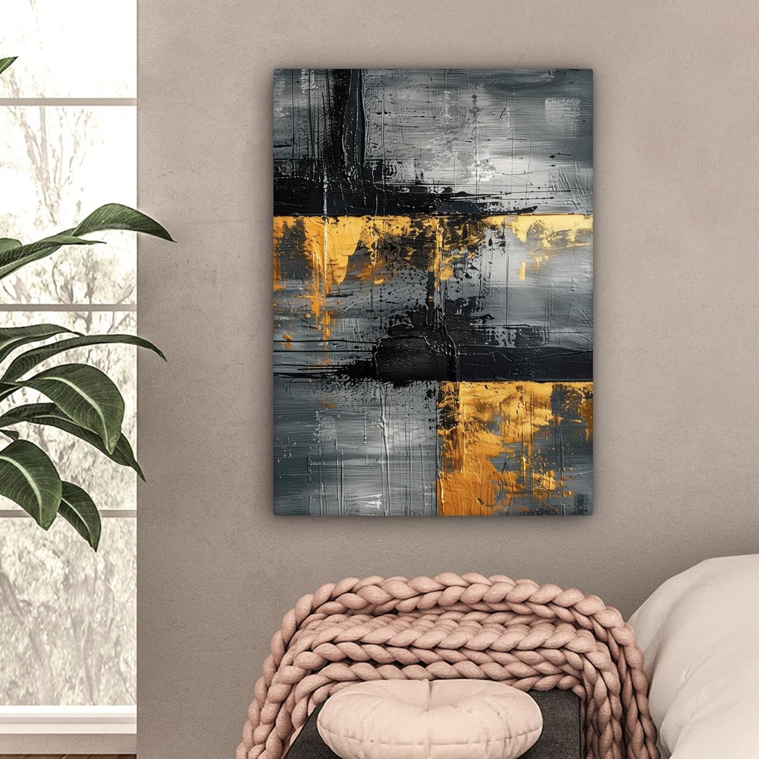 Gold Black Luxury Canvas Wall Art 50x70cm Framed Modern