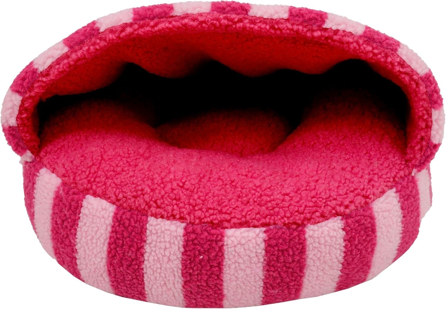 Rosewood Pink Stripe Sherpa Cat Bed Hooded Cave & Lounge 40cm