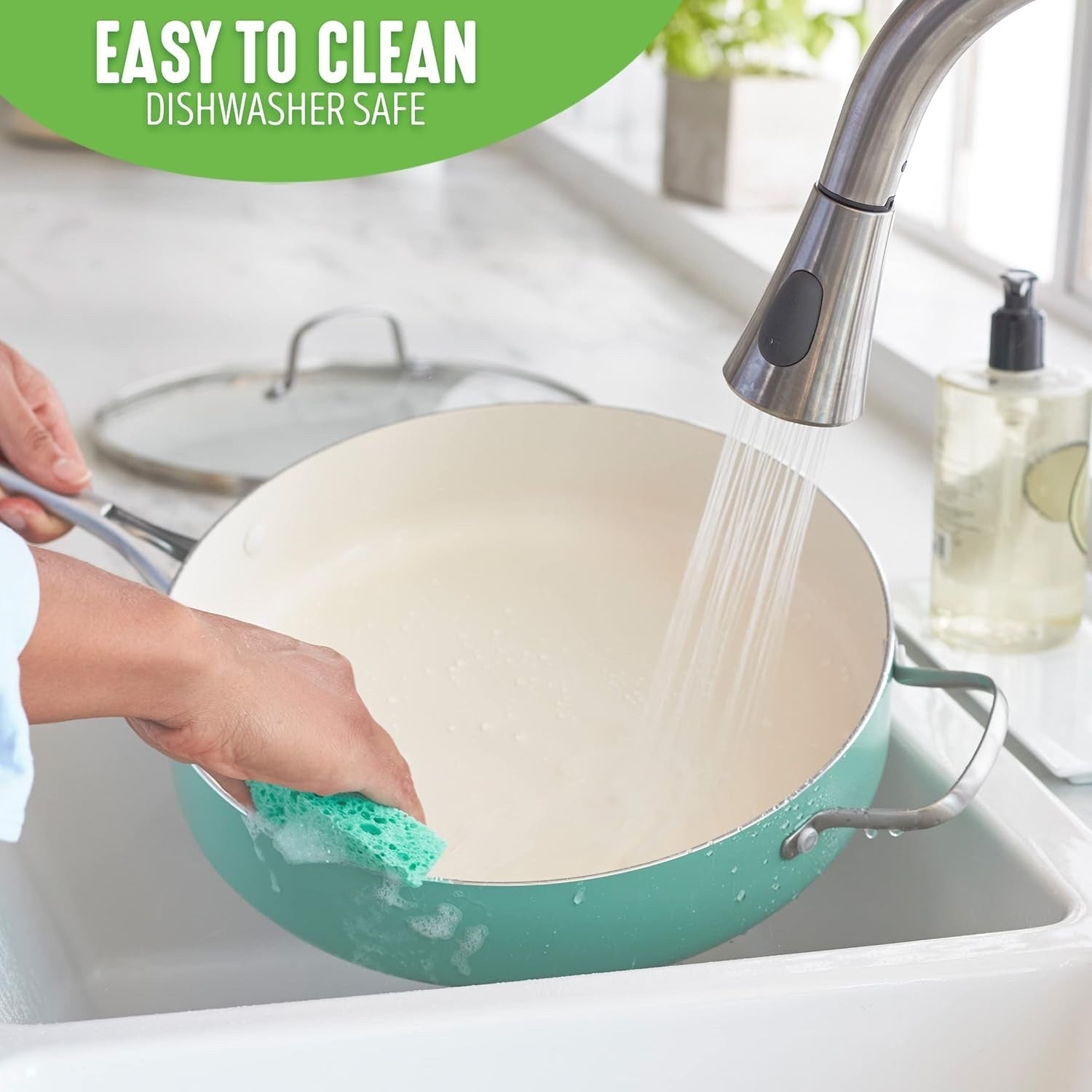 30cm Turquoise Ceramic Saute Pan Non Stick 4.8L With Lid Induction PFAS Free