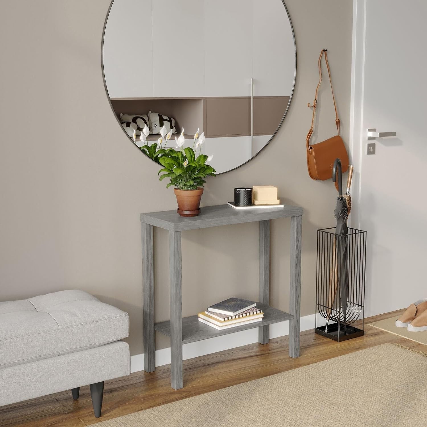 Slim 2-Tier Wooden Console Table for Hallway, Entryway & Office Storage