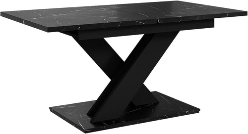 Extendable Black Royal Marble Dining Table 140-180cm Modern Foldable Kitchen