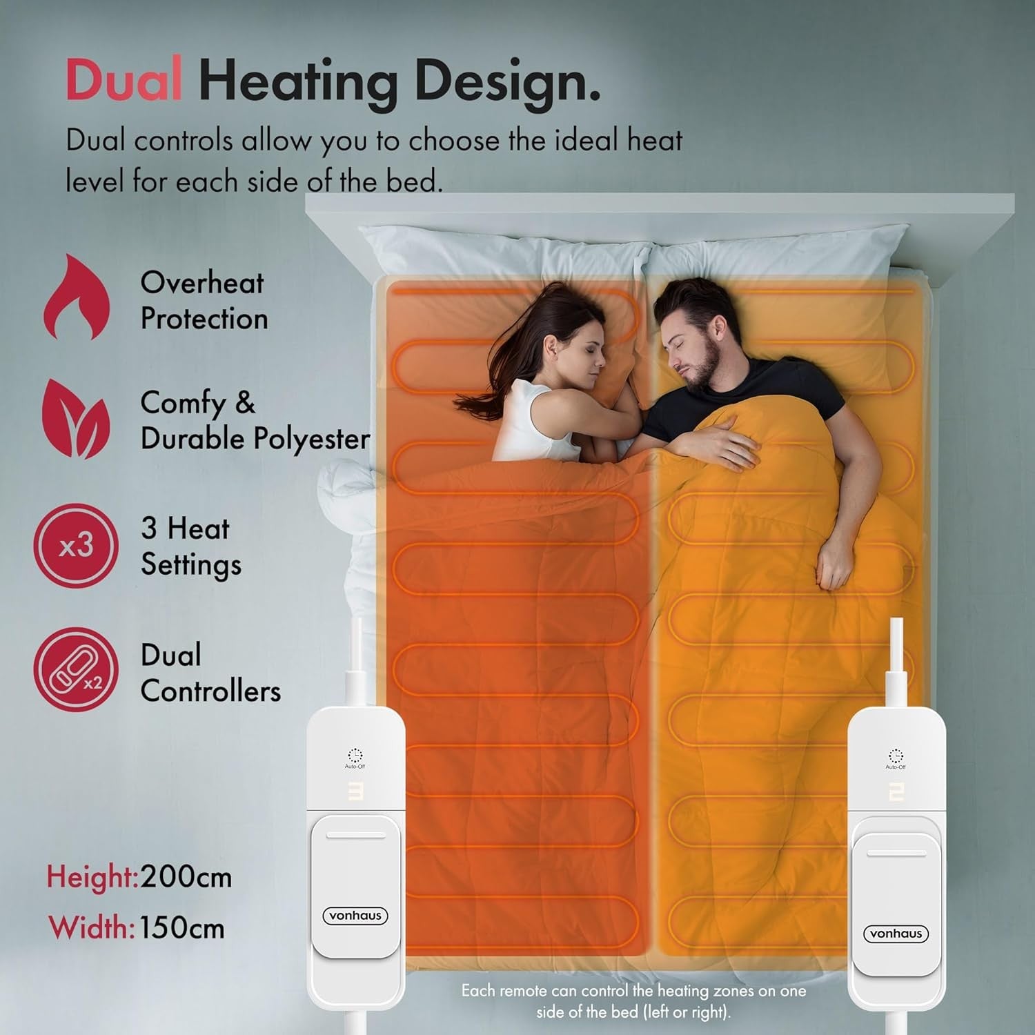 King Electric Heated Under Blanket Mattress Topper Dual Control 3 Heat Levels